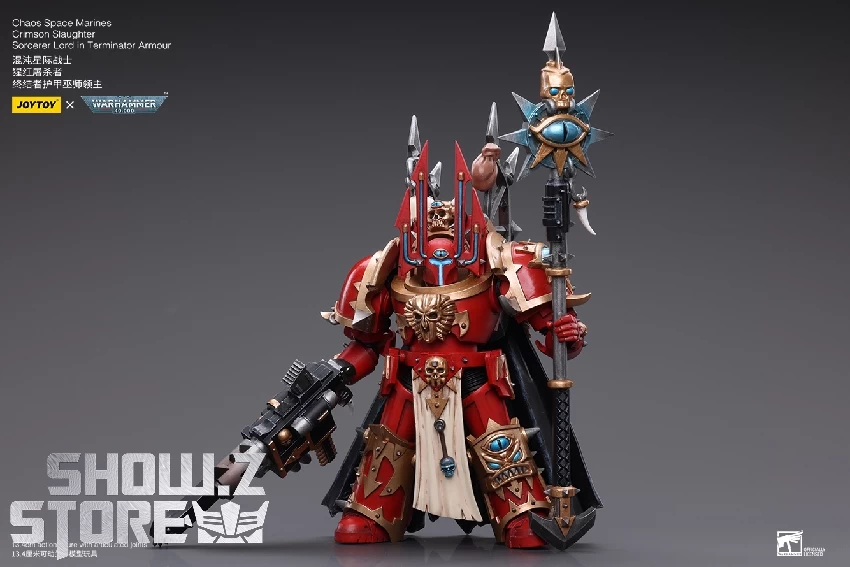 JoyToy Source 1/18 Warhammer 40K ChaoSpace Marines Crimson Slaughter Sorcerer Lord In Terminator Armour - Image 3