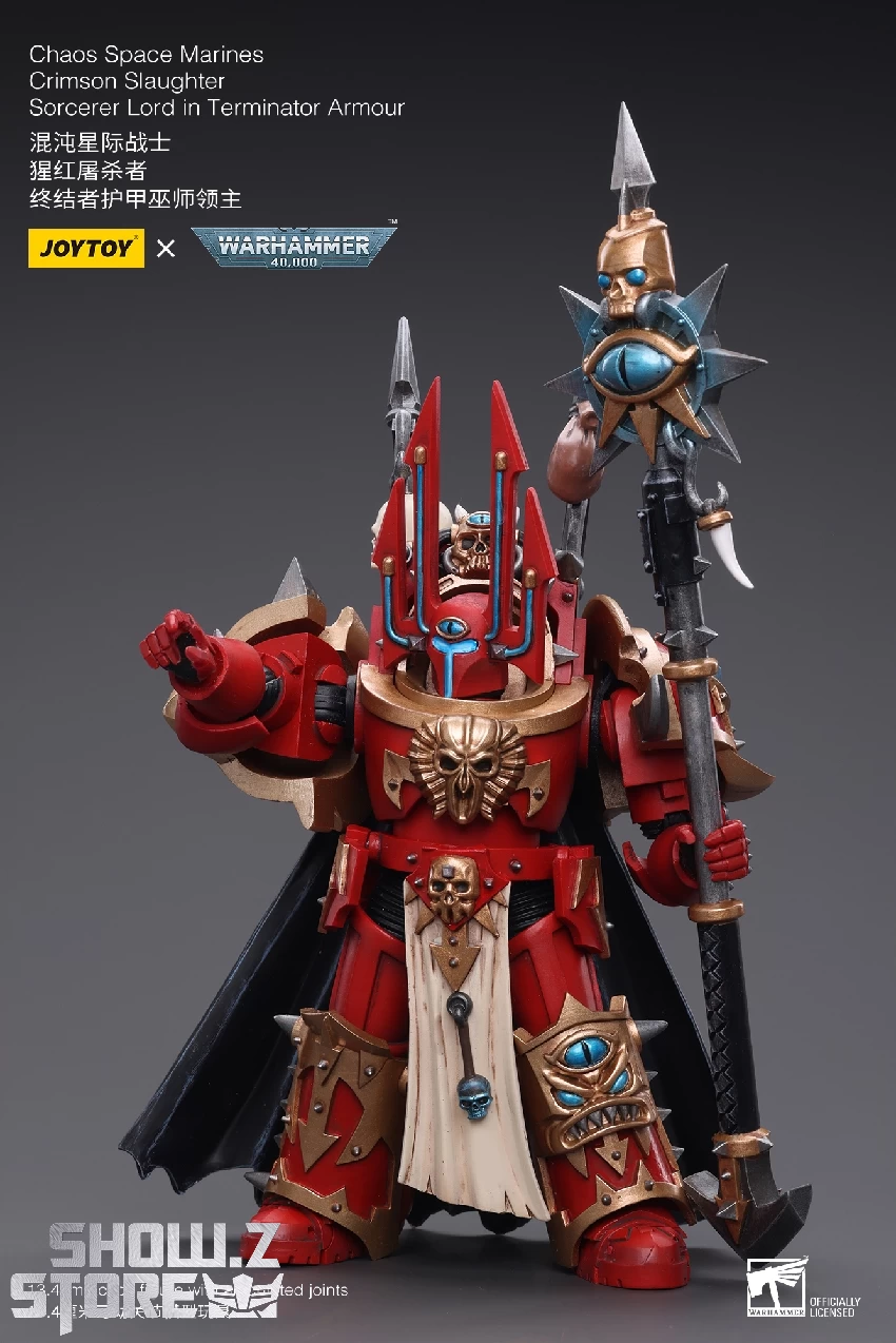 JoyToy Source 1/18 Warhammer 40K ChaoSpace Marines Crimson Slaughter Sorcerer Lord In Terminator Armour - Image 10