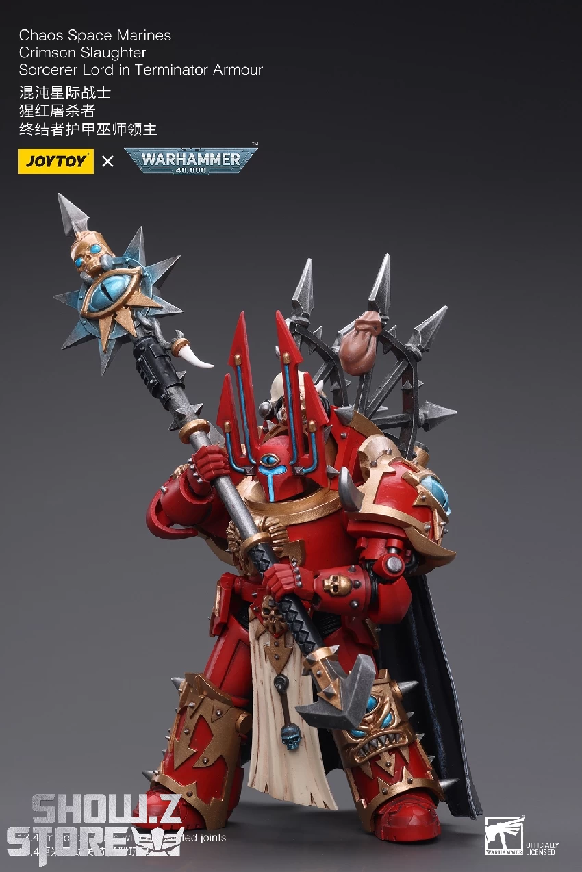 JoyToy Source 1/18 Warhammer 40K ChaoSpace Marines Crimson Slaughter Sorcerer Lord In Terminator Armour - Image 9